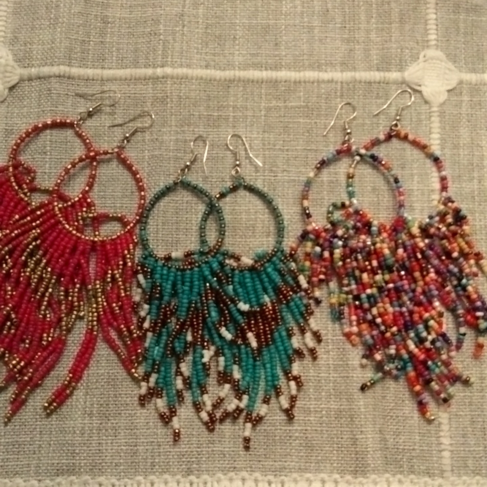 Beaded loop dangle ear rings. Multi colored